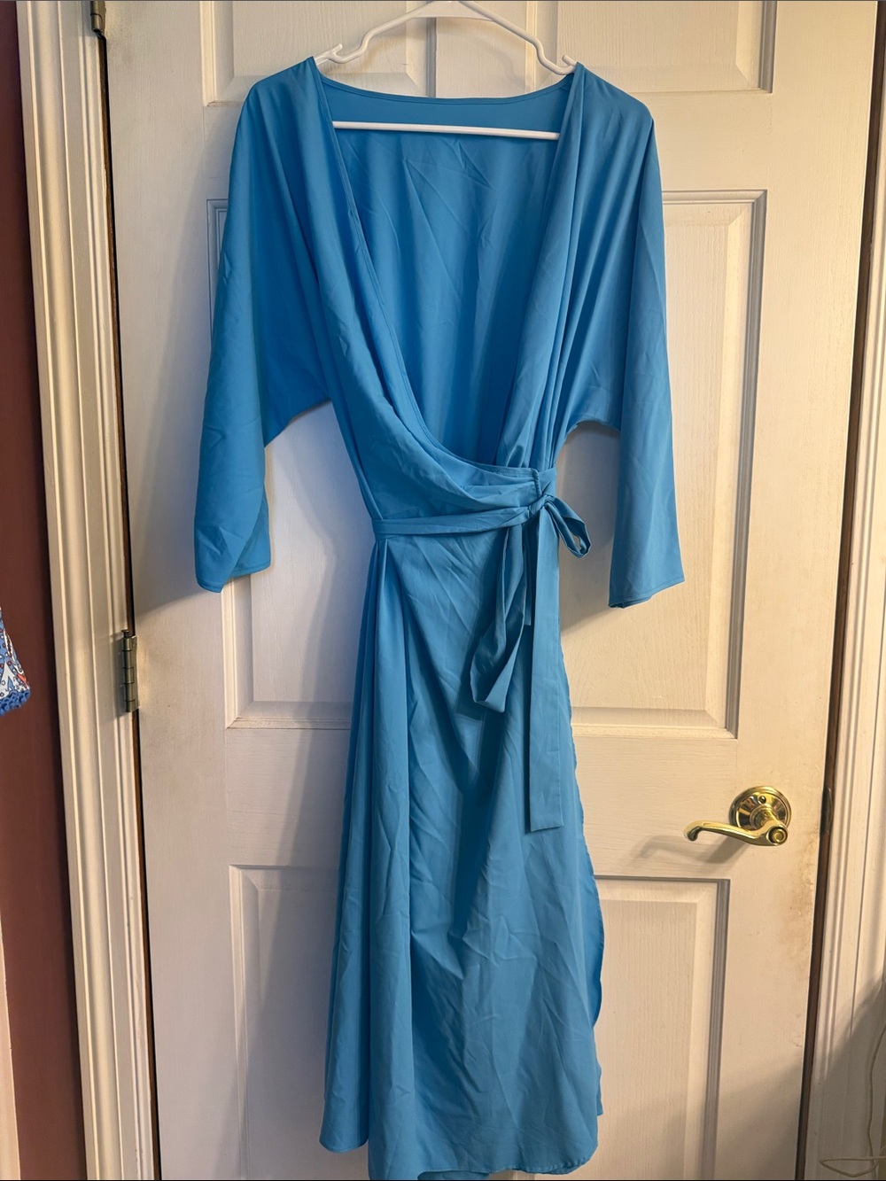 Sky Blue Wrap Dress with Tie Waist